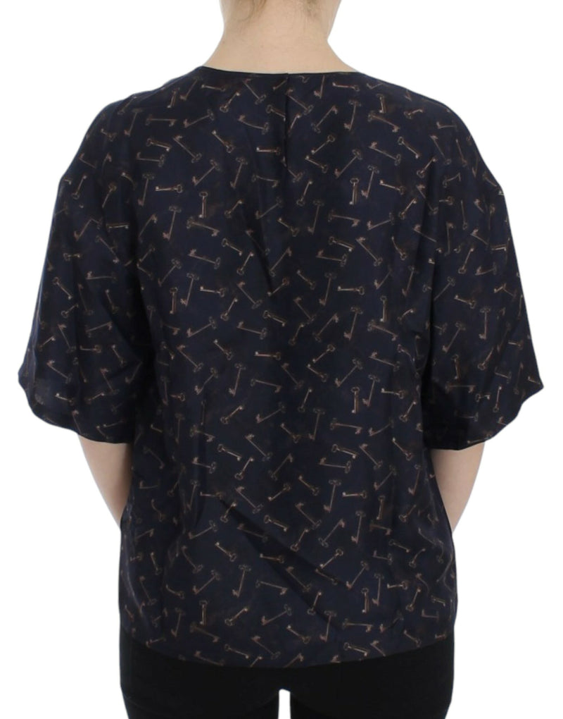 Blouse en soie Dolce &amp; Gabbana bleu or à imprimé de clefs