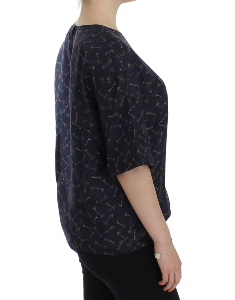 Blouse en soie Dolce &amp; Gabbana bleu or à imprimé de clefs