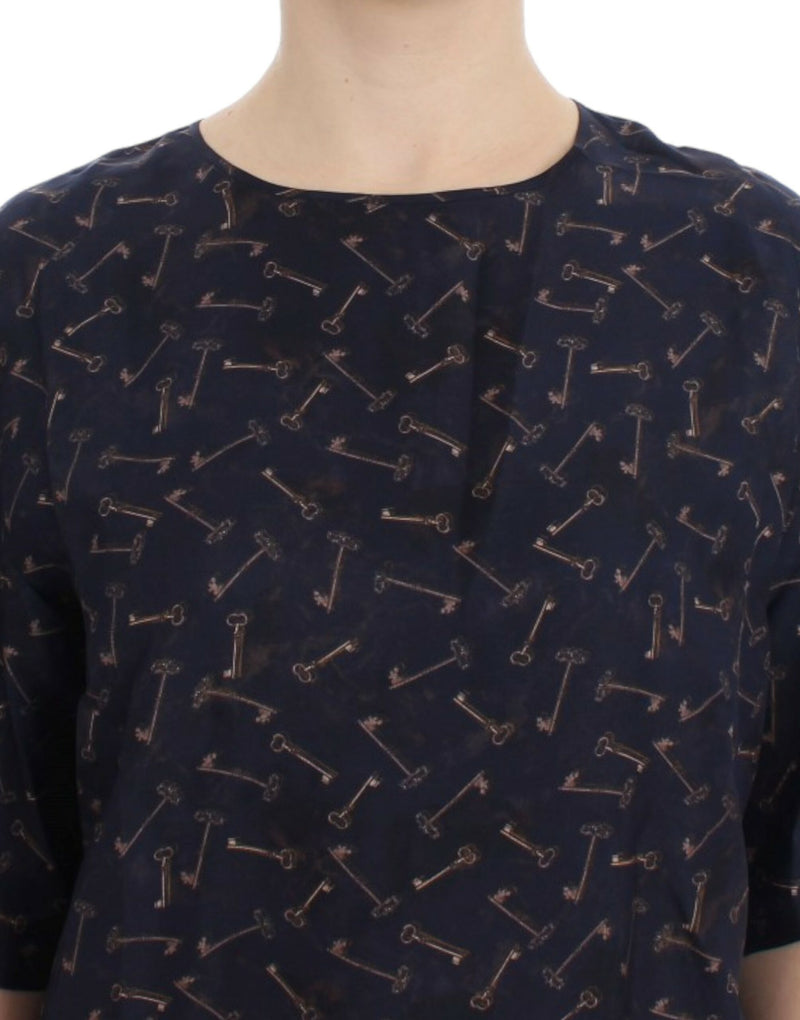 Blouse en soie Dolce &amp; Gabbana bleu or à imprimé de clefs