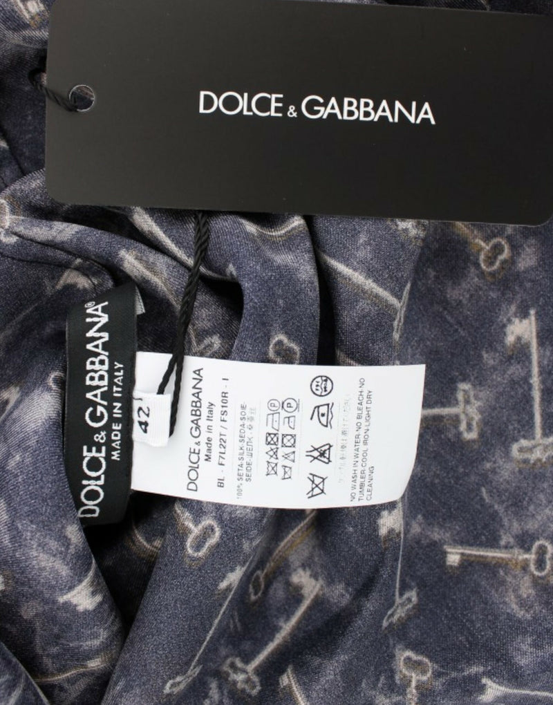 Blouse en soie Dolce &amp; Gabbana bleu or à imprimé de clefs