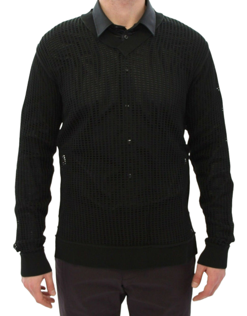 Dolce &amp; Gabbana donkergroene, gebreide runway-trui met gaaspatroon
