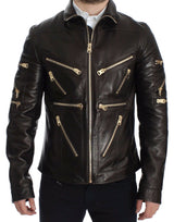 Veste en cuir d'agneau marron à fermeture éclair de Dolce & Gabbana