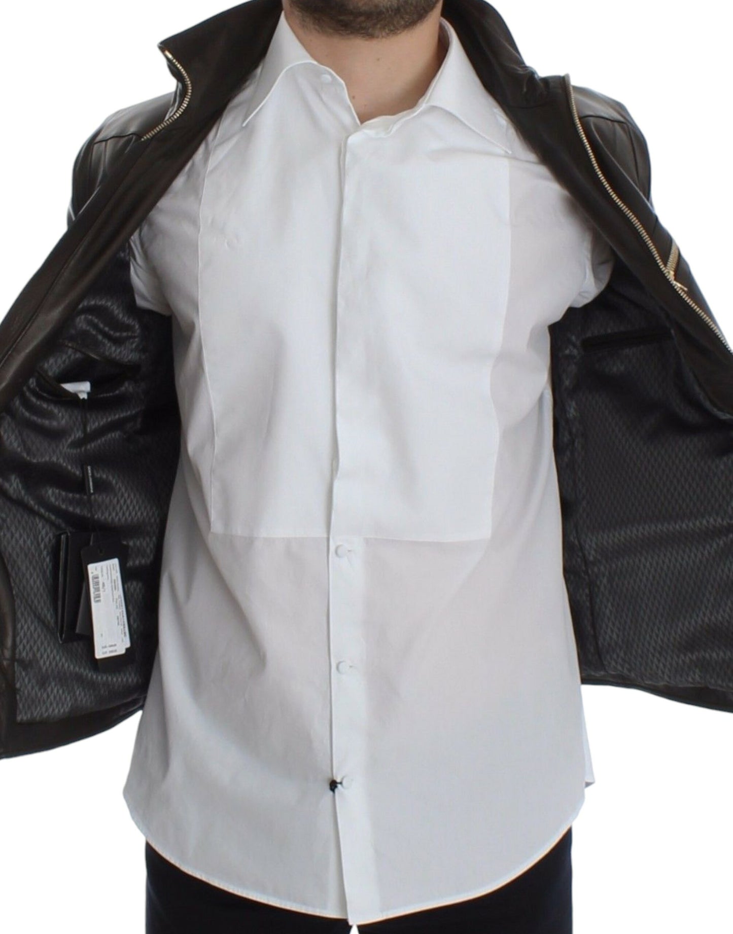 Veste en cuir d'agneau marron à fermeture éclair de Dolce & Gabbana