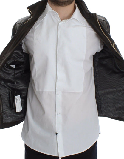 Veste en cuir d'agneau marron à fermeture éclair de Dolce & Gabbana