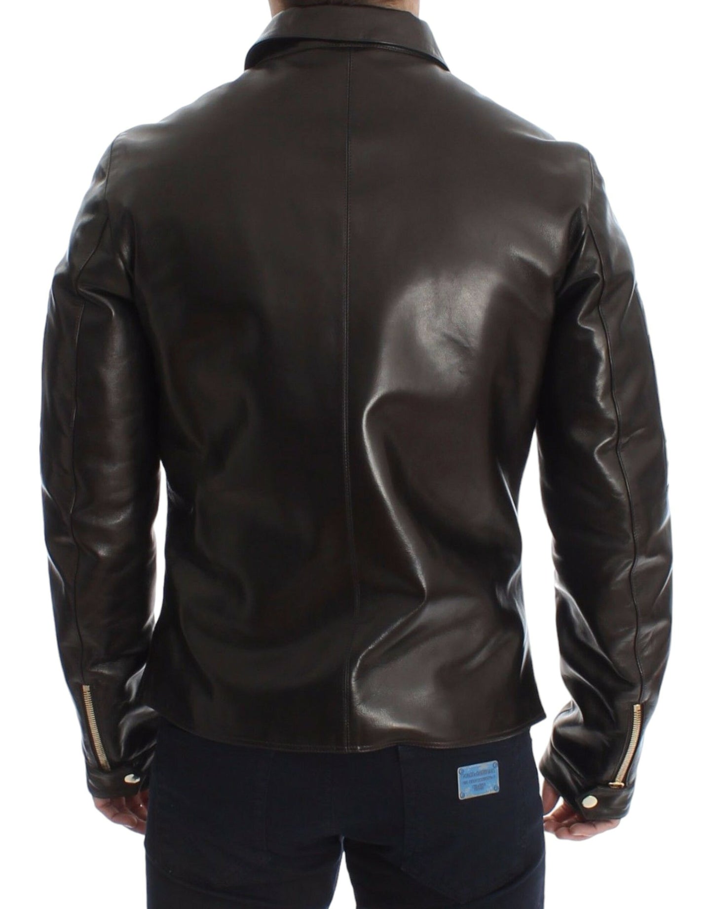 Veste en cuir d'agneau marron à fermeture éclair de Dolce & Gabbana