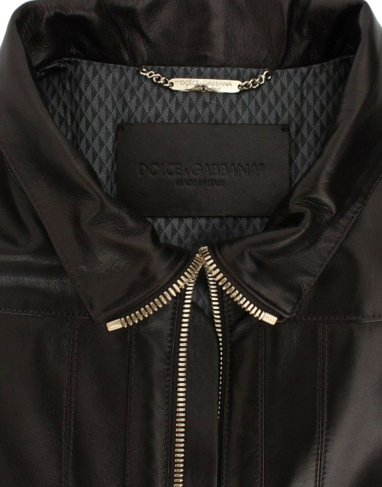 Veste en cuir d'agneau marron à fermeture éclair de Dolce & Gabbana