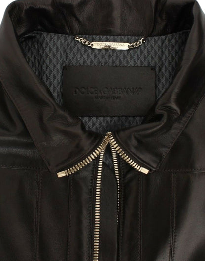 Veste en cuir d'agneau marron à fermeture éclair de Dolce & Gabbana