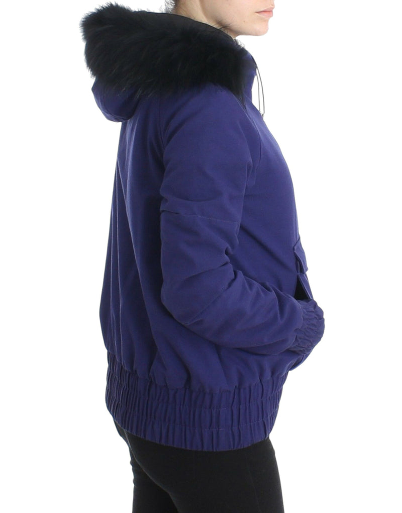 K-Way Ferre GF, veste courte bleu matelassée avec capuche.