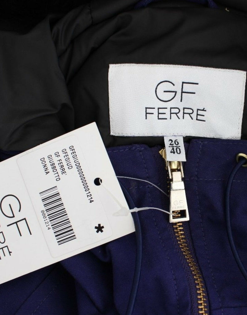 K-Way Ferre GF, veste courte bleu matelassée avec capuche.