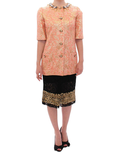 Dolce & Gabbana, manteau-veste brodé en brocart de soie rose avec cristaux.