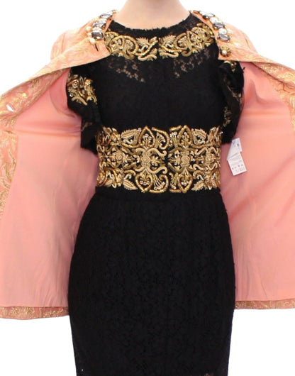 Dolce & Gabbana, manteau-veste brodé en brocart de soie rose avec cristaux.