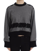 Pull en laine et cachemire gris et noir à dentelle Dolce &amp; Gabbana