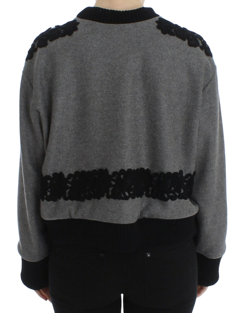 Pull en laine et cachemire gris et noir à dentelle Dolce &amp; Gabbana