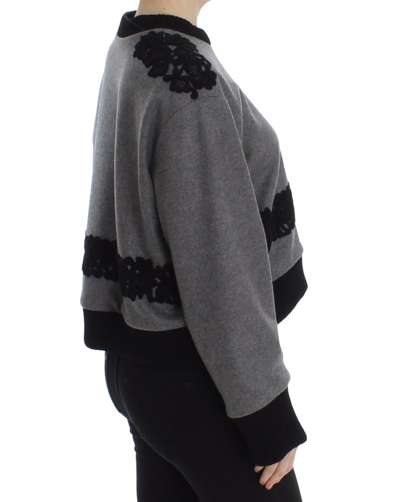 Pull en laine et cachemire gris et noir à dentelle Dolce &amp; Gabbana