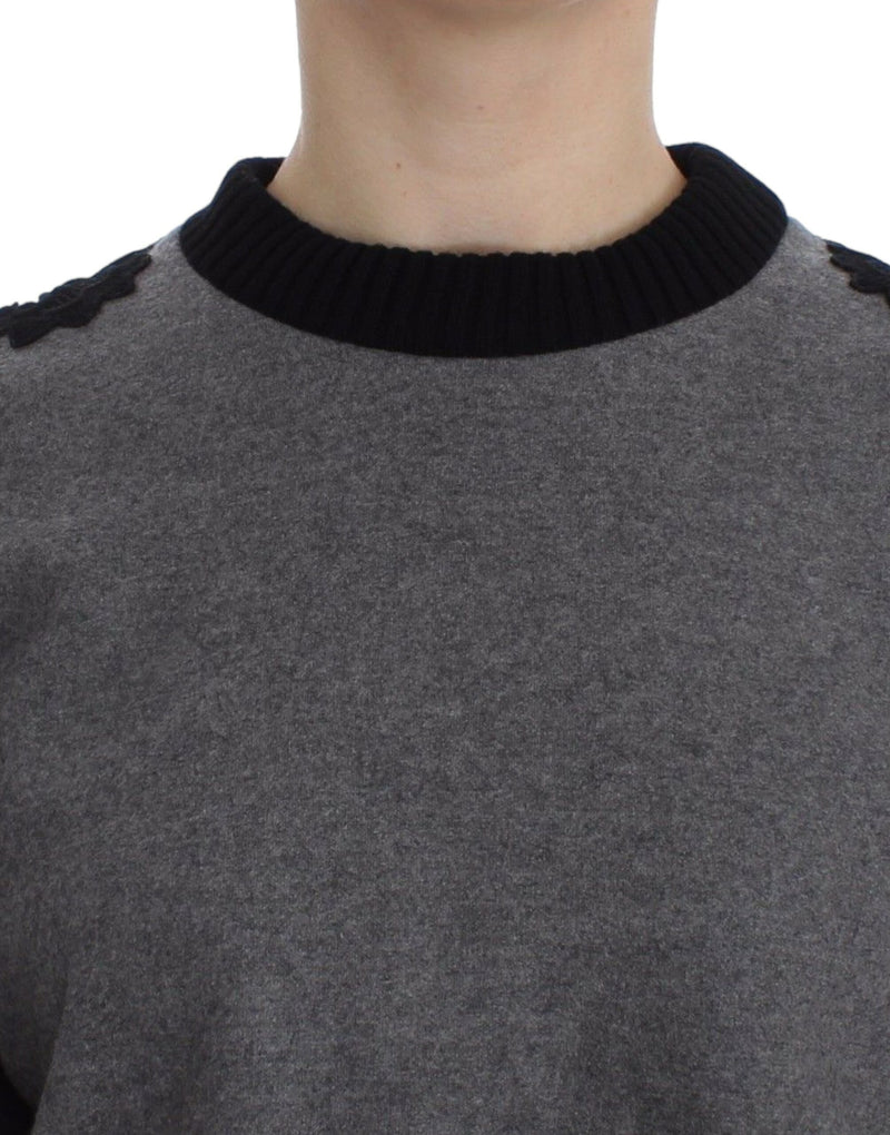 Pull en laine et cachemire gris et noir à dentelle Dolce &amp; Gabbana