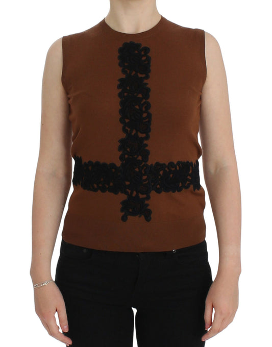 Dolce & Gabbana vest/trui van bruin wol met zwart kant