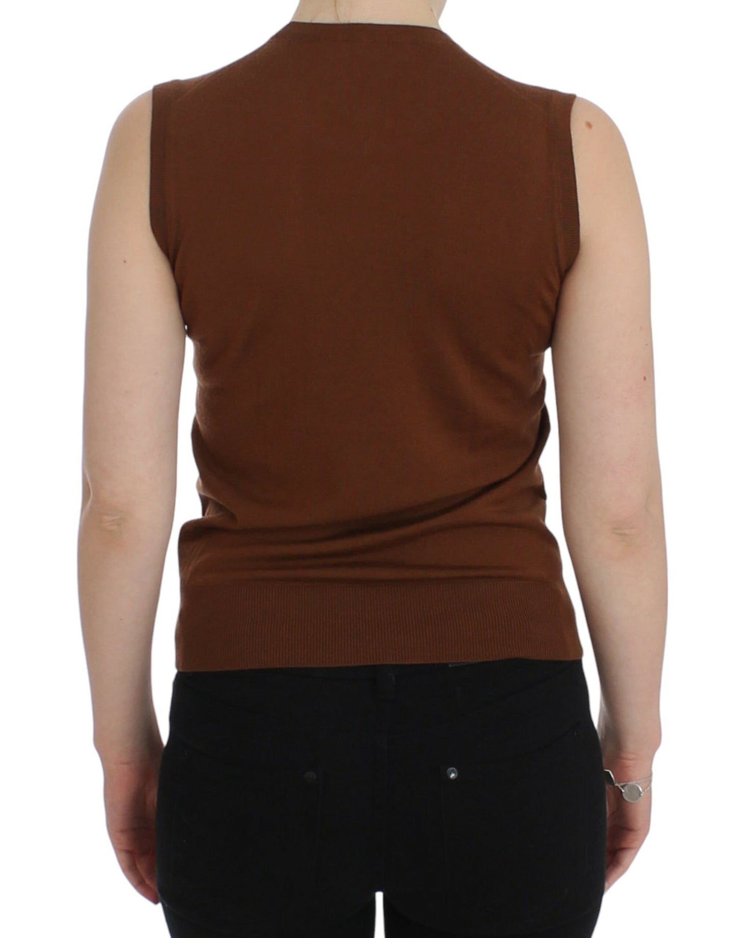 Gilet pull en laine marron et dentelle noire Dolce & Gabbana