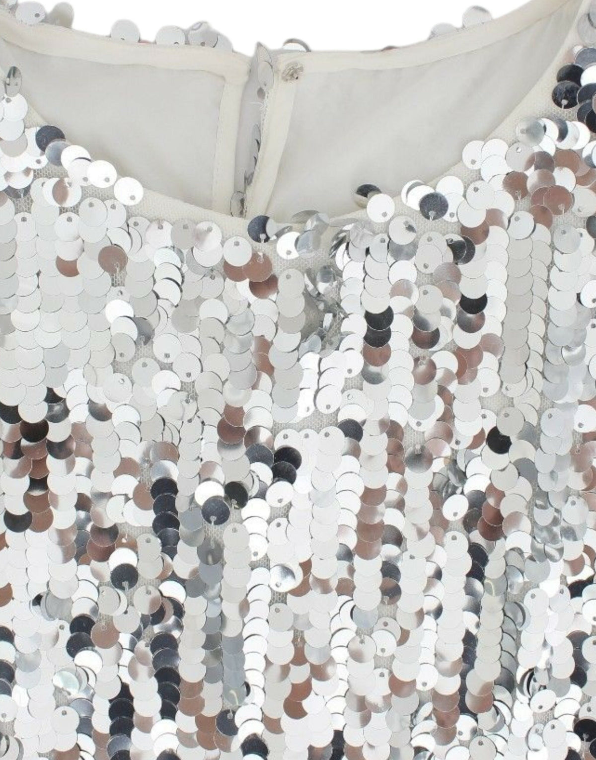 Blouse à manches courtes Dolce &amp; Gabbana, col rond, paillettes argentées.