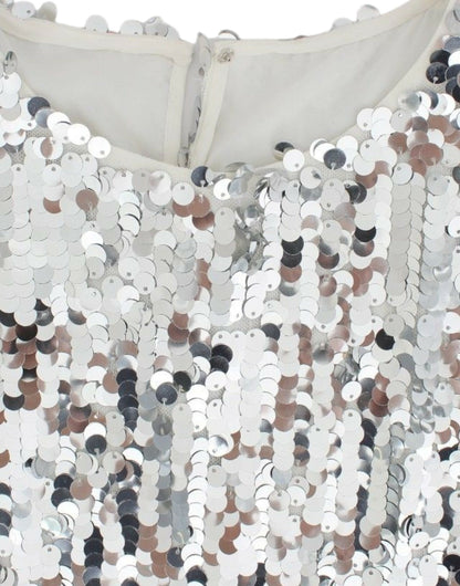 Blouse à manches courtes Dolce & Gabbana, col rond, paillettes argentées.