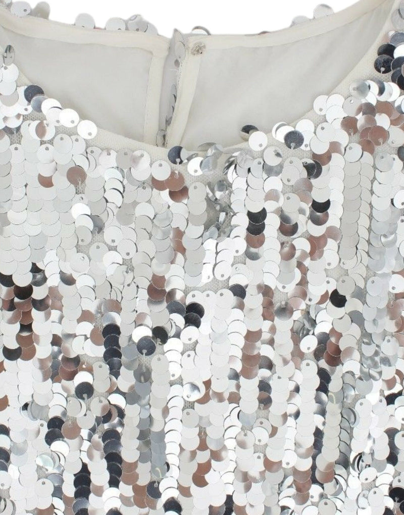 Blouse à manches courtes Dolce &amp; Gabbana, col rond, paillettes argentées.