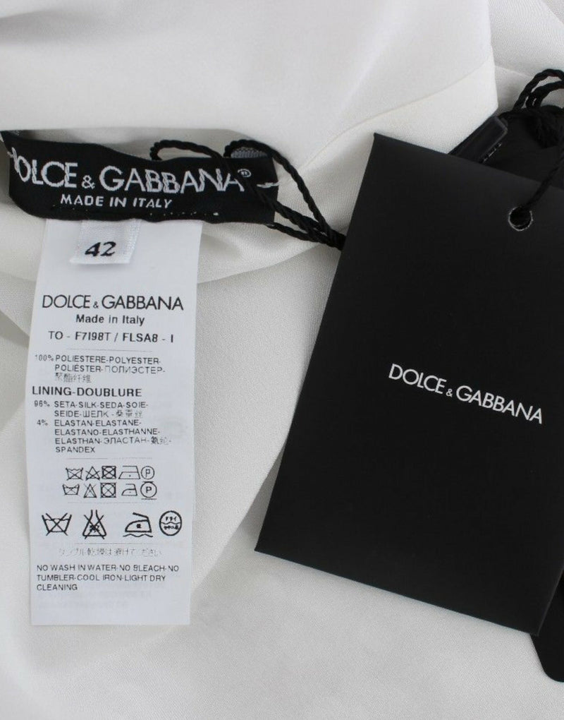 Blouse à manches courtes Dolce &amp; Gabbana, col rond, paillettes argentées.