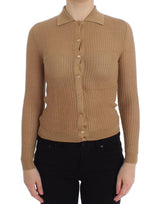Cardigan pull en coton beige à col polo, Dolce &amp; Gabbana