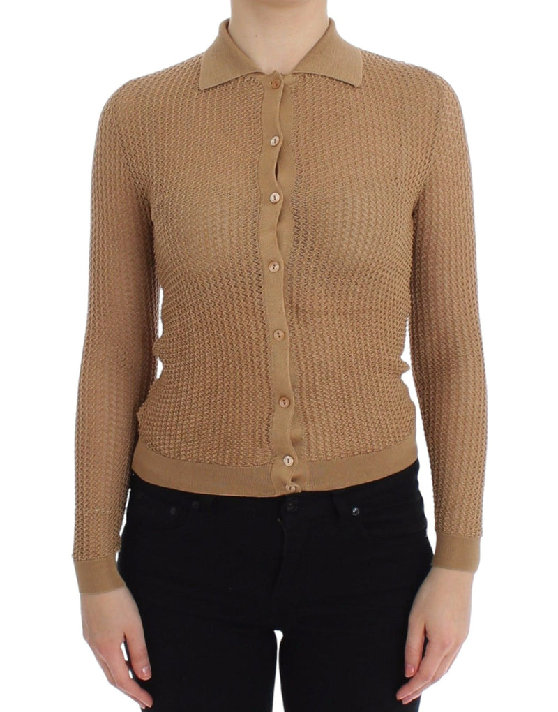 Cardigan pull en coton beige à col polo, Dolce &amp; Gabbana