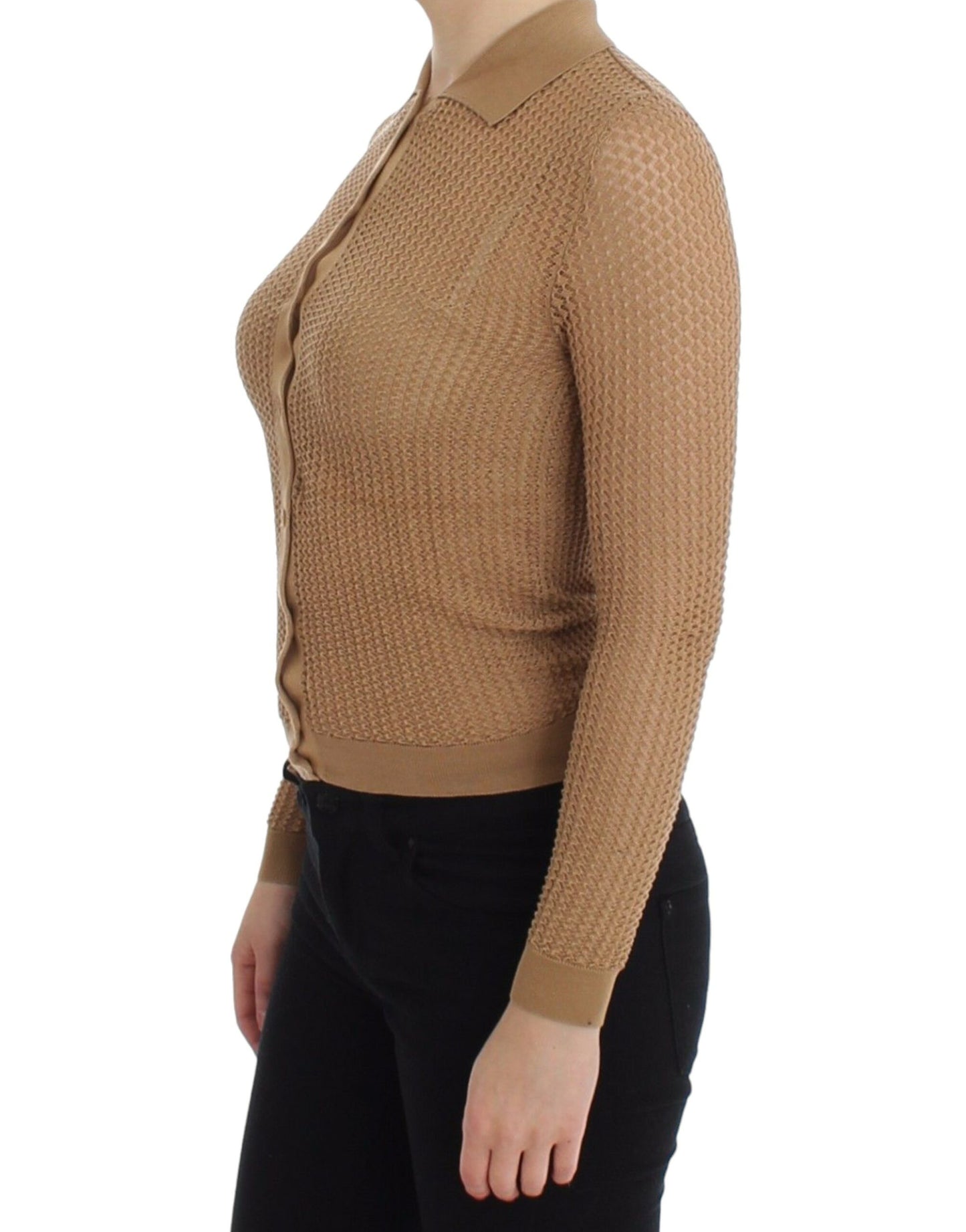 Dolce & Gabbana beige gebreide katoenen polokragen cardigan sweater