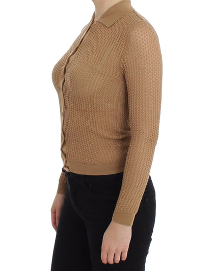 Dolce & Gabbana beige gebreide katoenen polokragen cardigan sweater
