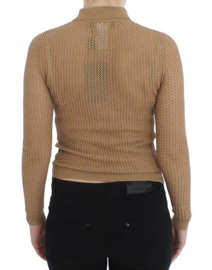 Dolce & Gabbana beige gebreide katoenen polokragen cardigan sweater