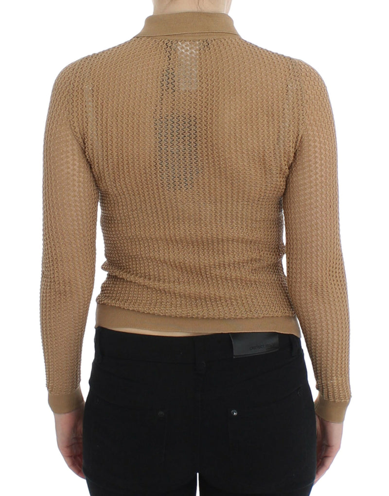 Cardigan pull en coton beige à col polo, Dolce &amp; Gabbana