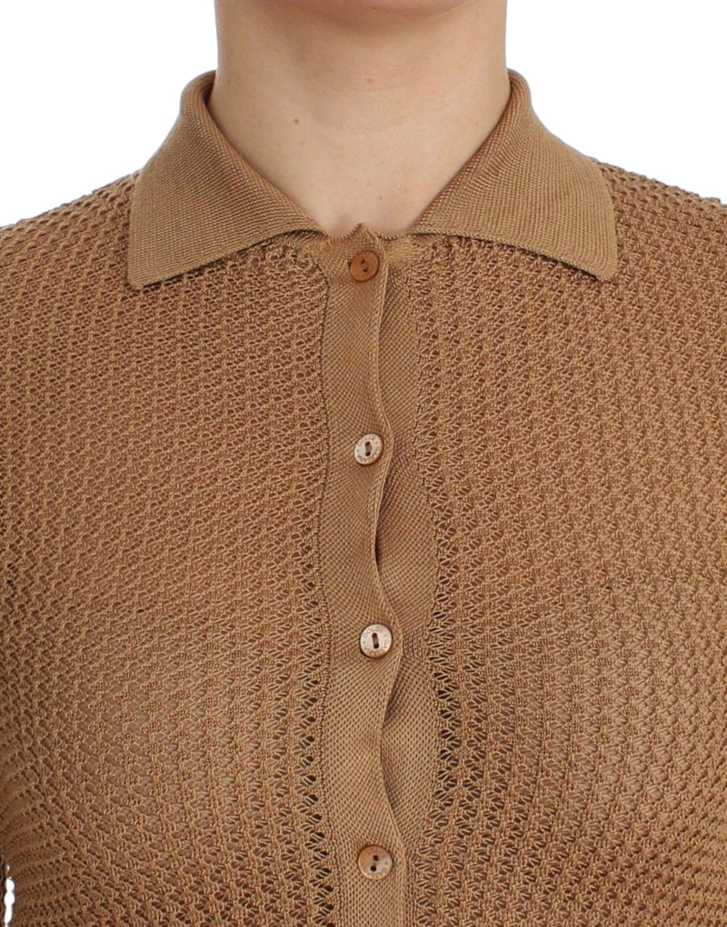 Cardigan pull en coton beige à col polo, Dolce &amp; Gabbana