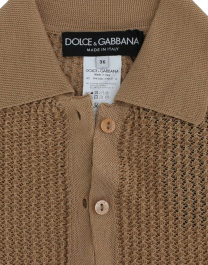 Dolce & Gabbana beige gebreide katoenen polokragen cardigan sweater