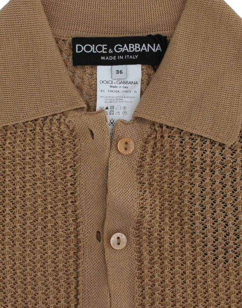 Cardigan pull en coton beige à col polo, Dolce &amp; Gabbana