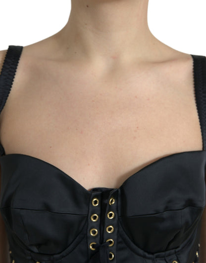 Robe midi moulante en dentelle à corset et bustier noir de Dolce & Gabbana