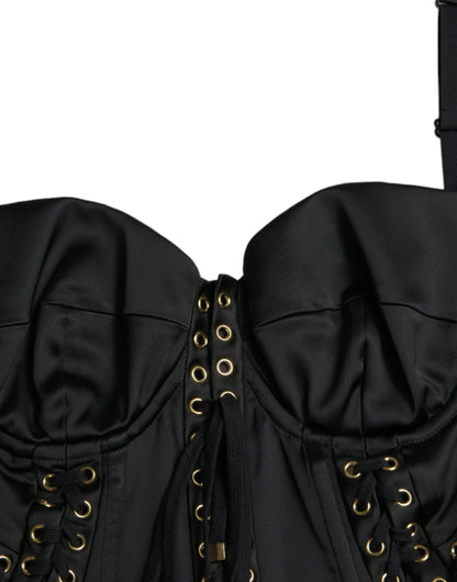 Robe midi moulante en dentelle à corset et bustier noir de Dolce & Gabbana