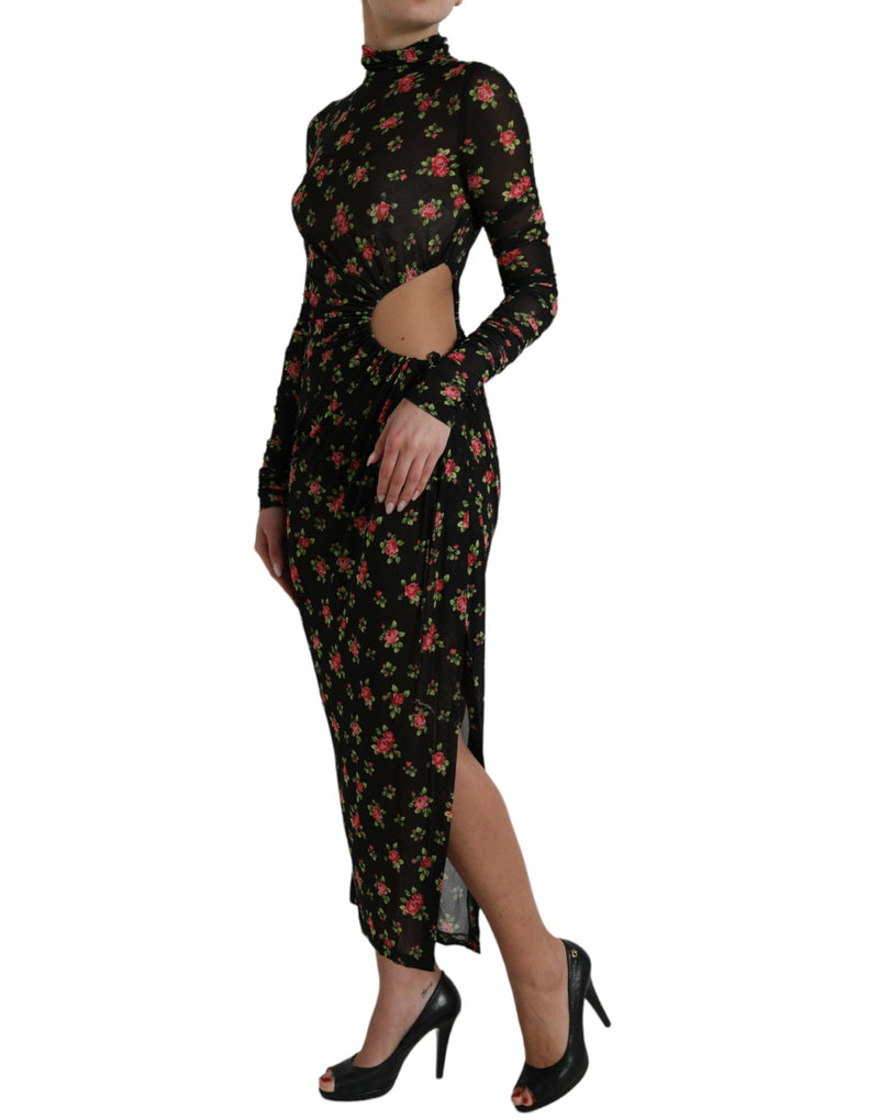 Robe Maxi Longue à Découpes Florales Noire Dolce & Gabbana