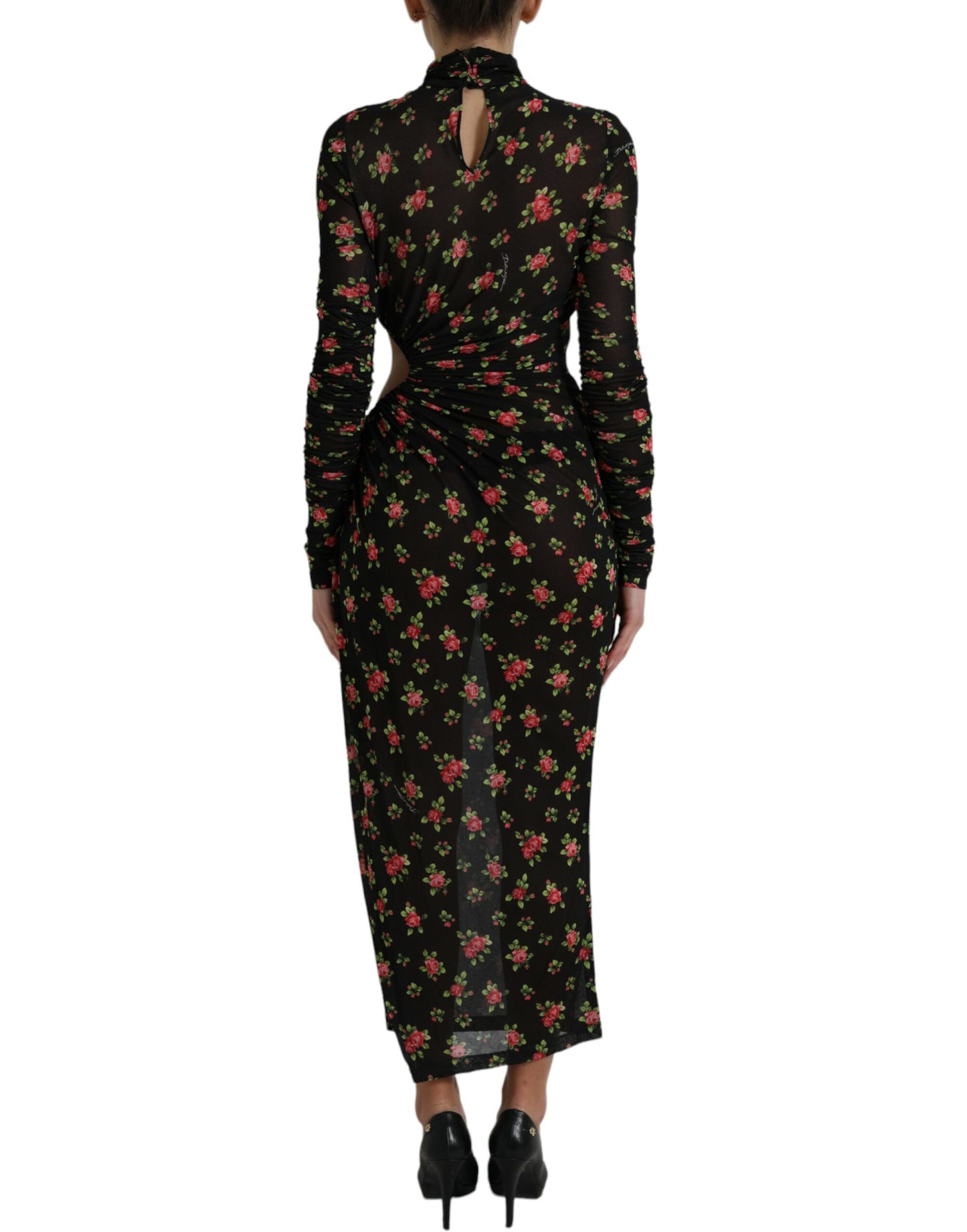 Robe longue maxi moulante à motifs floraux et découpes noires de Dolce & Gabbana