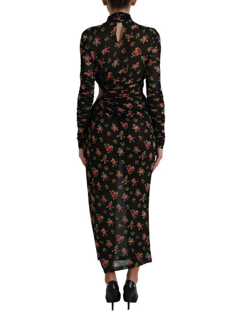 Robe Maxi Longue à Découpes Florales Noire Dolce & Gabbana
