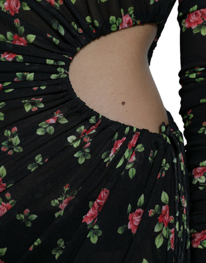Robe longue maxi moulante à motifs floraux et découpes noires de Dolce & Gabbana