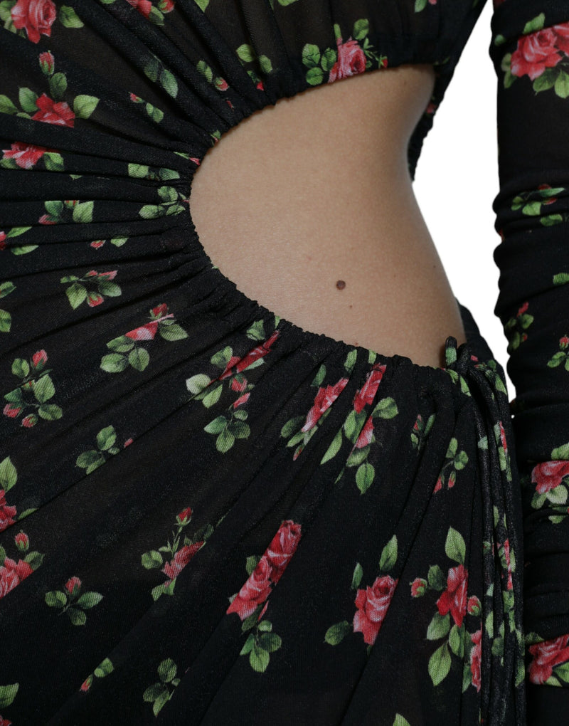 Robe Maxi Longue à Découpes Florales Noire Dolce & Gabbana