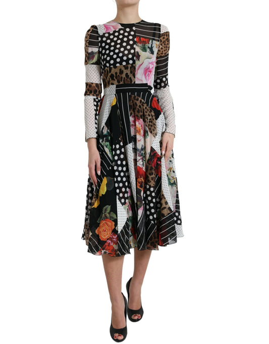 Dolce & Gabbana Jurk met bloemen- en luipaardprint in patchwork
