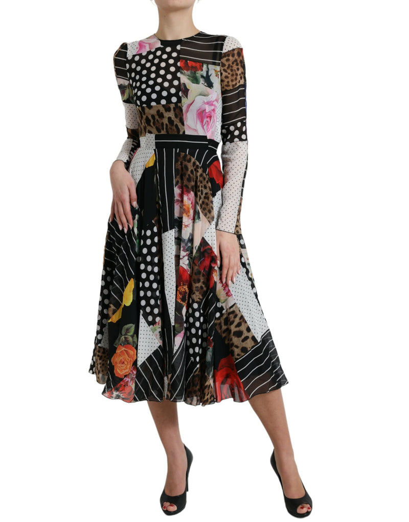 Robe Midi Patchwork Floral Léopard Multicolore Dolce & Gabbana