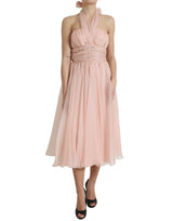 Robe Midi A-line Halter en Soie Chiffon Rose Dolce & Gabbana