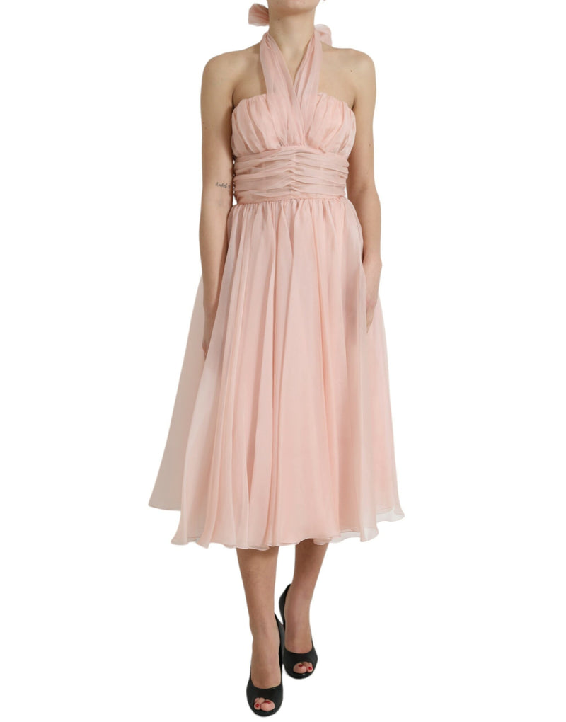 Robe Midi A-line Halter en Soie Chiffon Rose Dolce & Gabbana