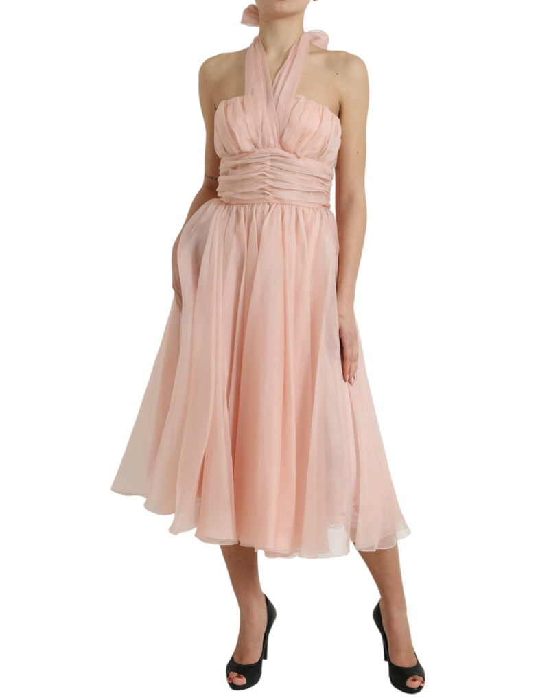 Robe Midi A-line Halter en Soie Chiffon Rose Dolce & Gabbana