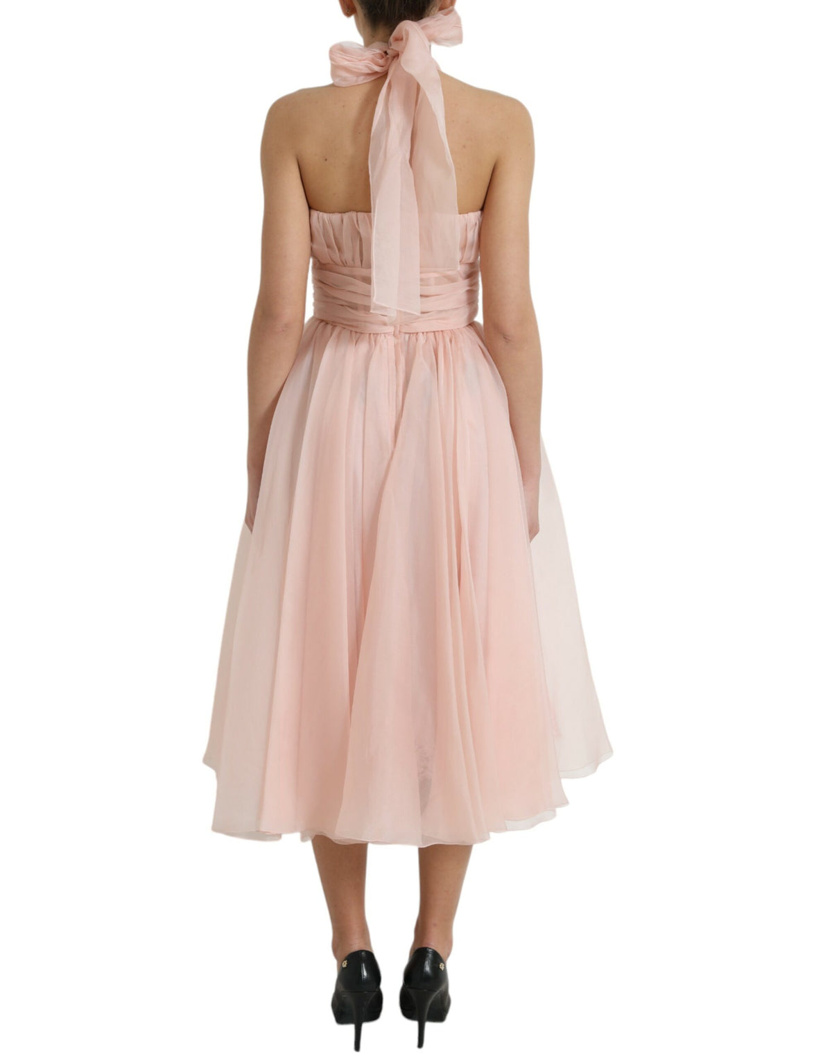 Robe Midi A-line Halter en Soie Chiffon Rose Dolce & Gabbana