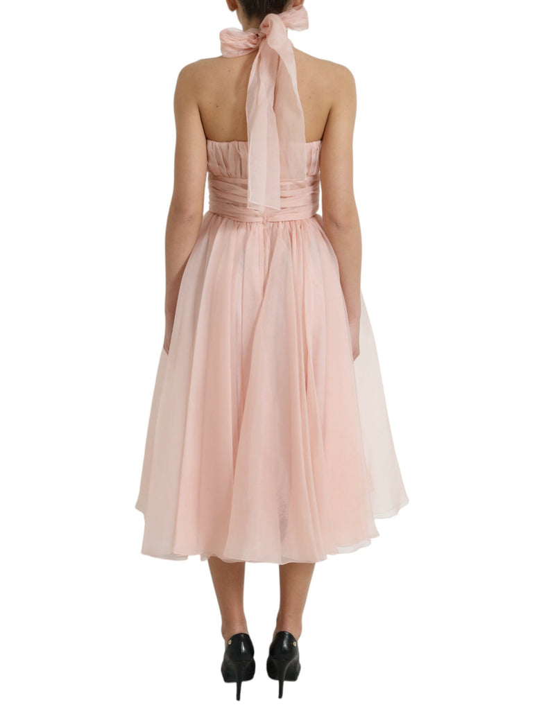 Robe Midi A-line Halter en Soie Chiffon Rose Dolce & Gabbana