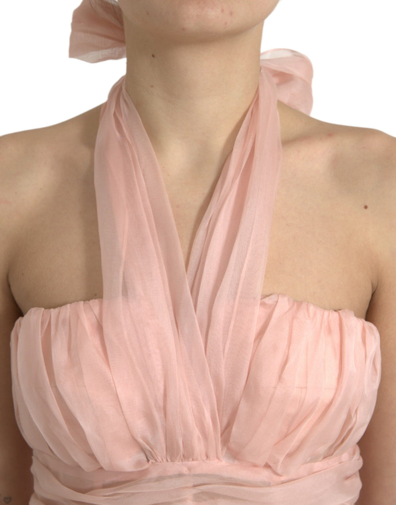 Robe Midi A-line Halter en Soie Chiffon Rose Dolce & Gabbana
