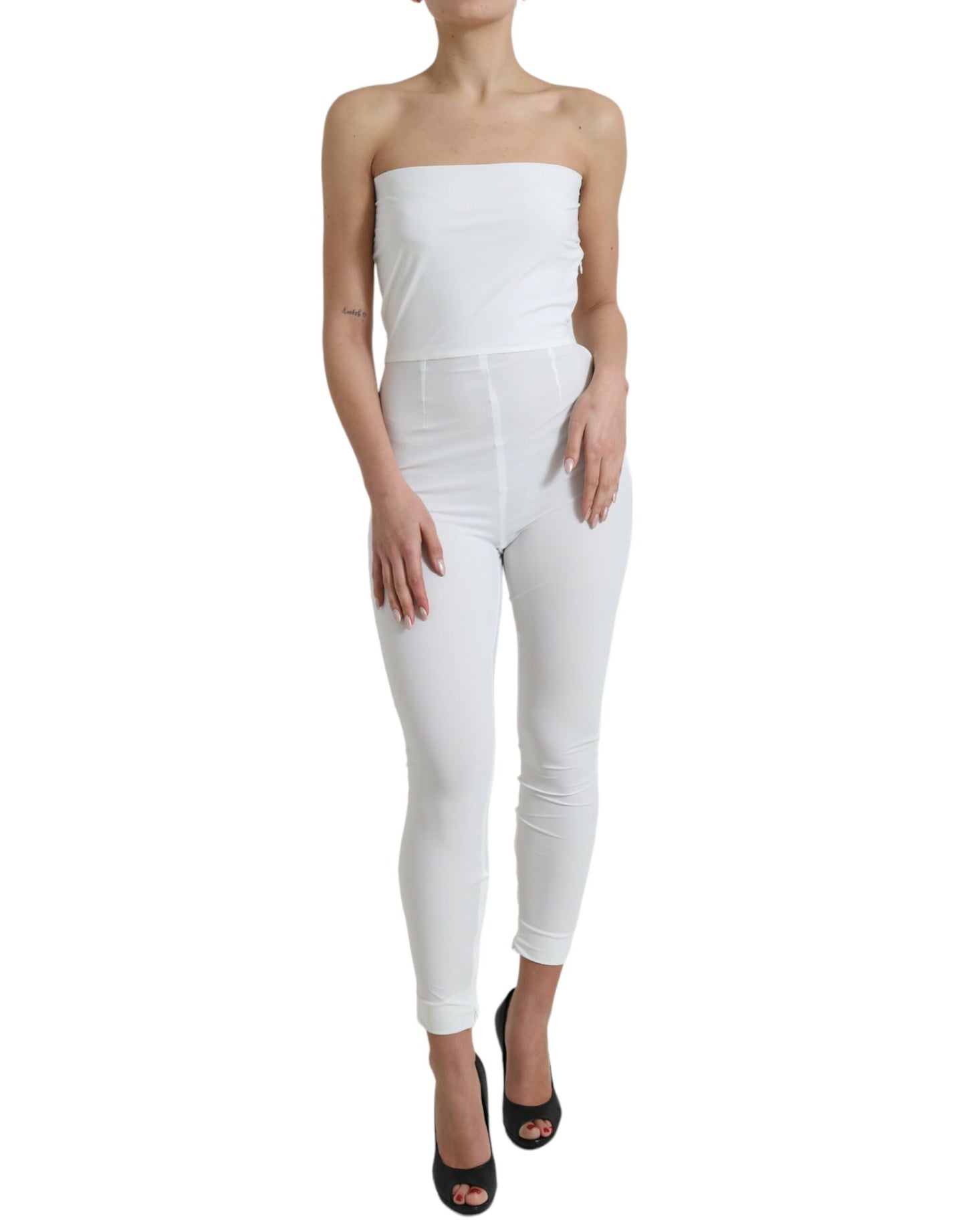 Dolce & Gabbana witte nylon, bandjesloze, aansluitende jumpsuitjurk